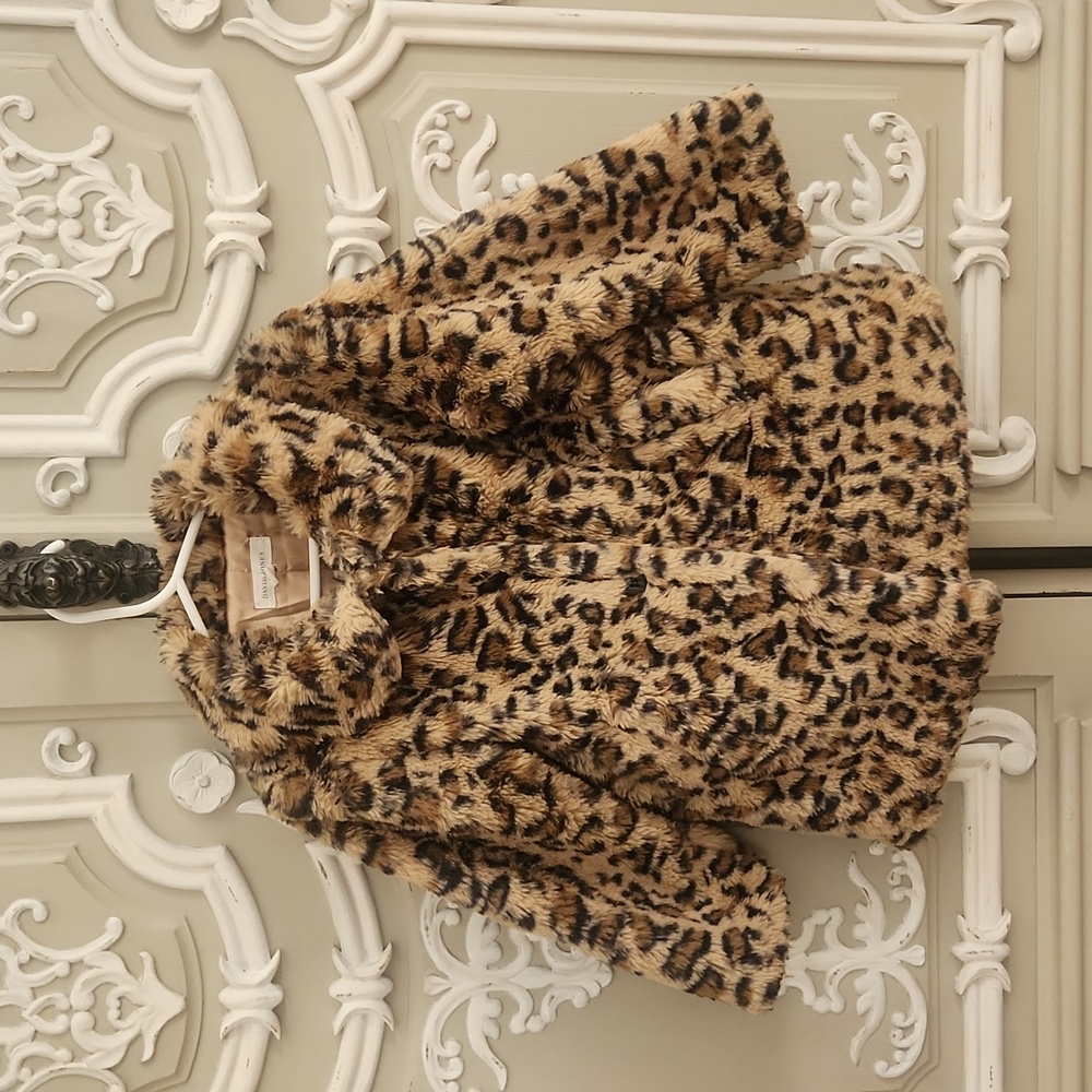 David Jones Girls Leopard Faux Fur Coat Size 3